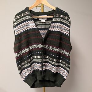 Vintage Northwest Territory Multicolor Oversized  Knit Sweater Vest Green Large
